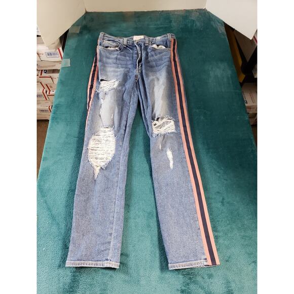 Mcguire Jeans Size 28 Womens Blue Stretch Pants Striped Mid Rise Straight - Picture 2 of 12